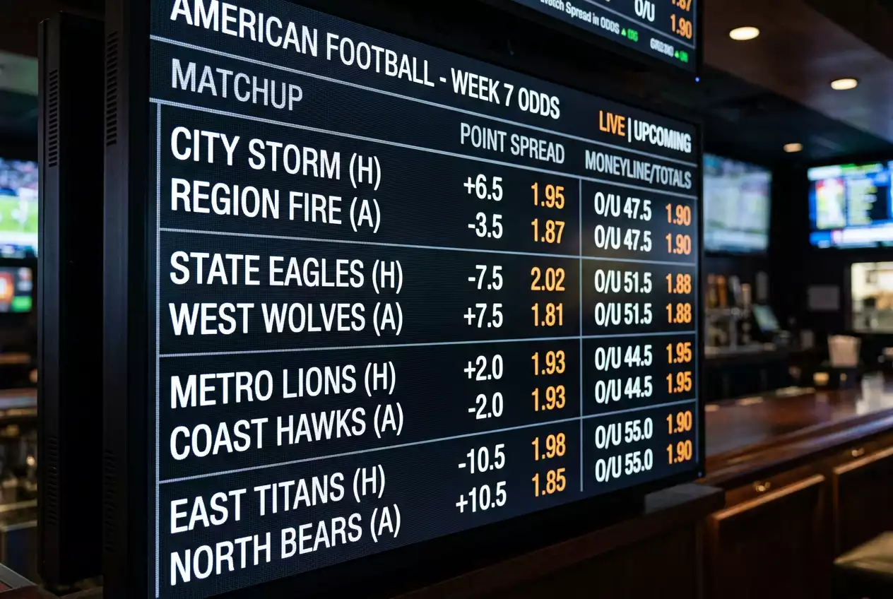 NFL point spread and moneyline odds displayed at a UK bookmaker